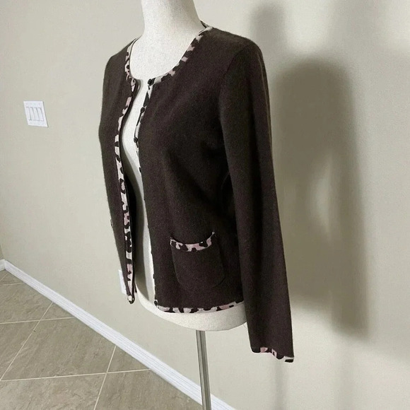 U-Knit 100% CASHMERE Cardigan Sweater Size Small S Pockets Button Front Brown - Picture 8 of 15